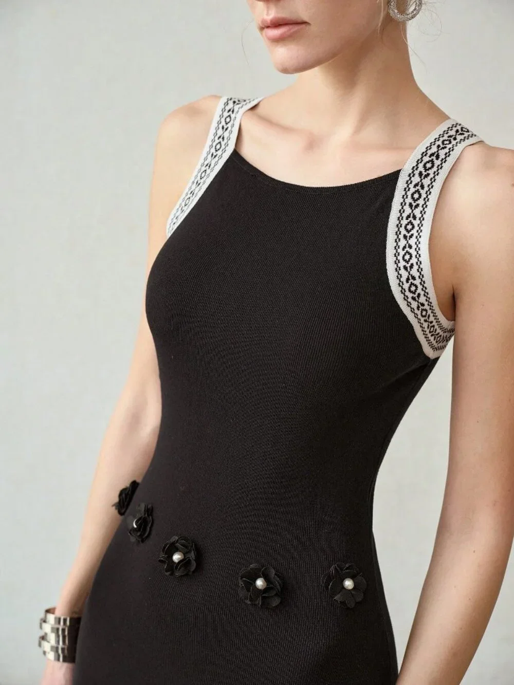 Black Elegant Women's Vacation Style Contrast Trim Knit Dress Party